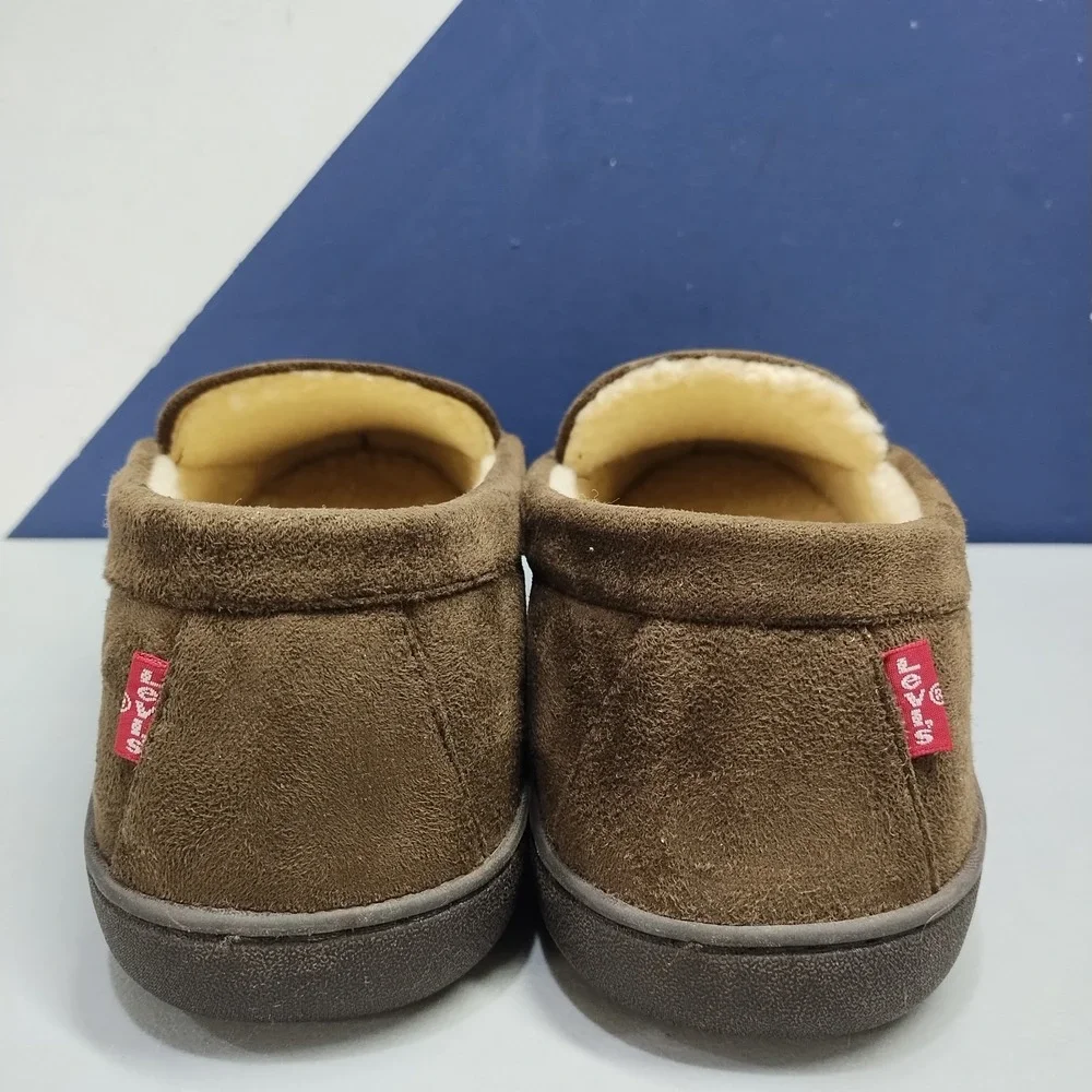 Levi's Fields Microsuede Slippers Mens XL (11-12) Brown Faux Fur Lined Moc Toe